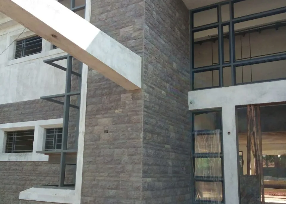 Grey stone facade on a modern house